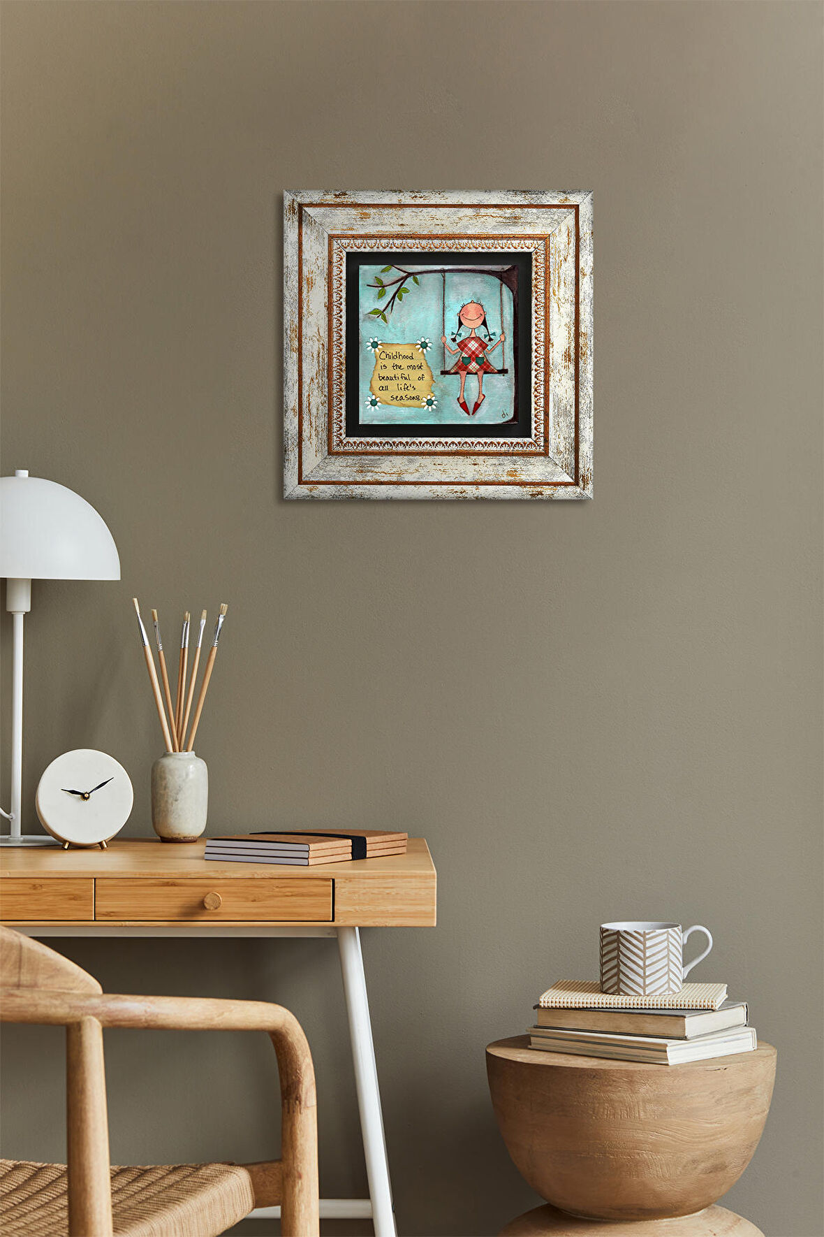 Mutlu Kız Taş Duvar Tablosu Çerçeveli Duvar Dekoru Wall Art