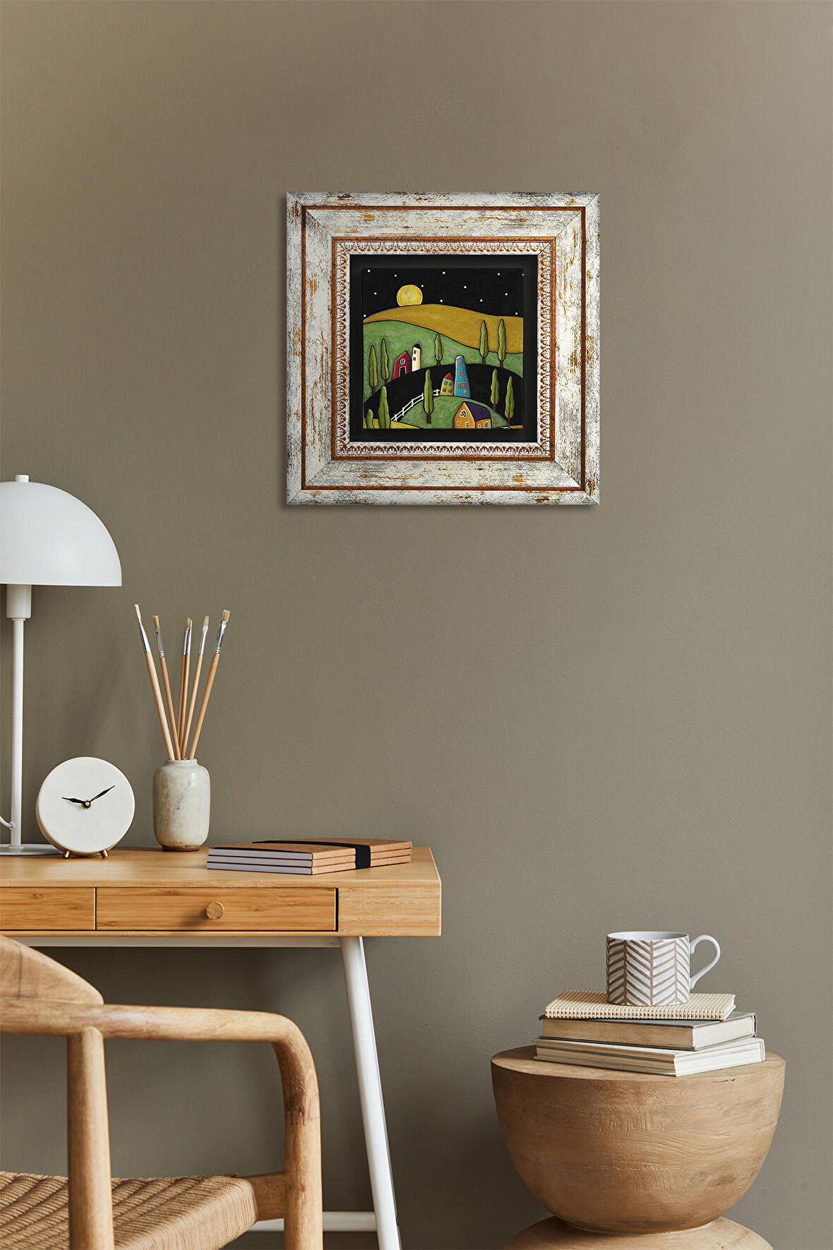 Minimalist Bohem Taş Duvar Tablosu Çerçeveli Duvar Dekoru Wall Art