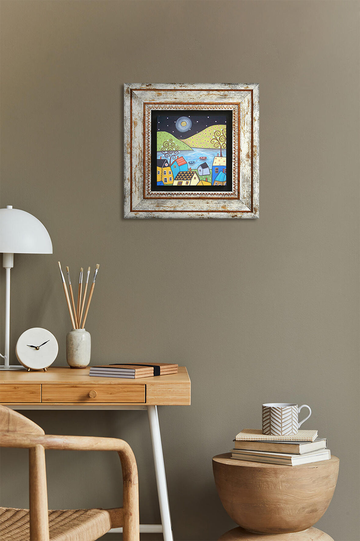 Minimalist Bohem Taş Duvar Tablosu Çerçeveli Duvar Dekoru Wall Art