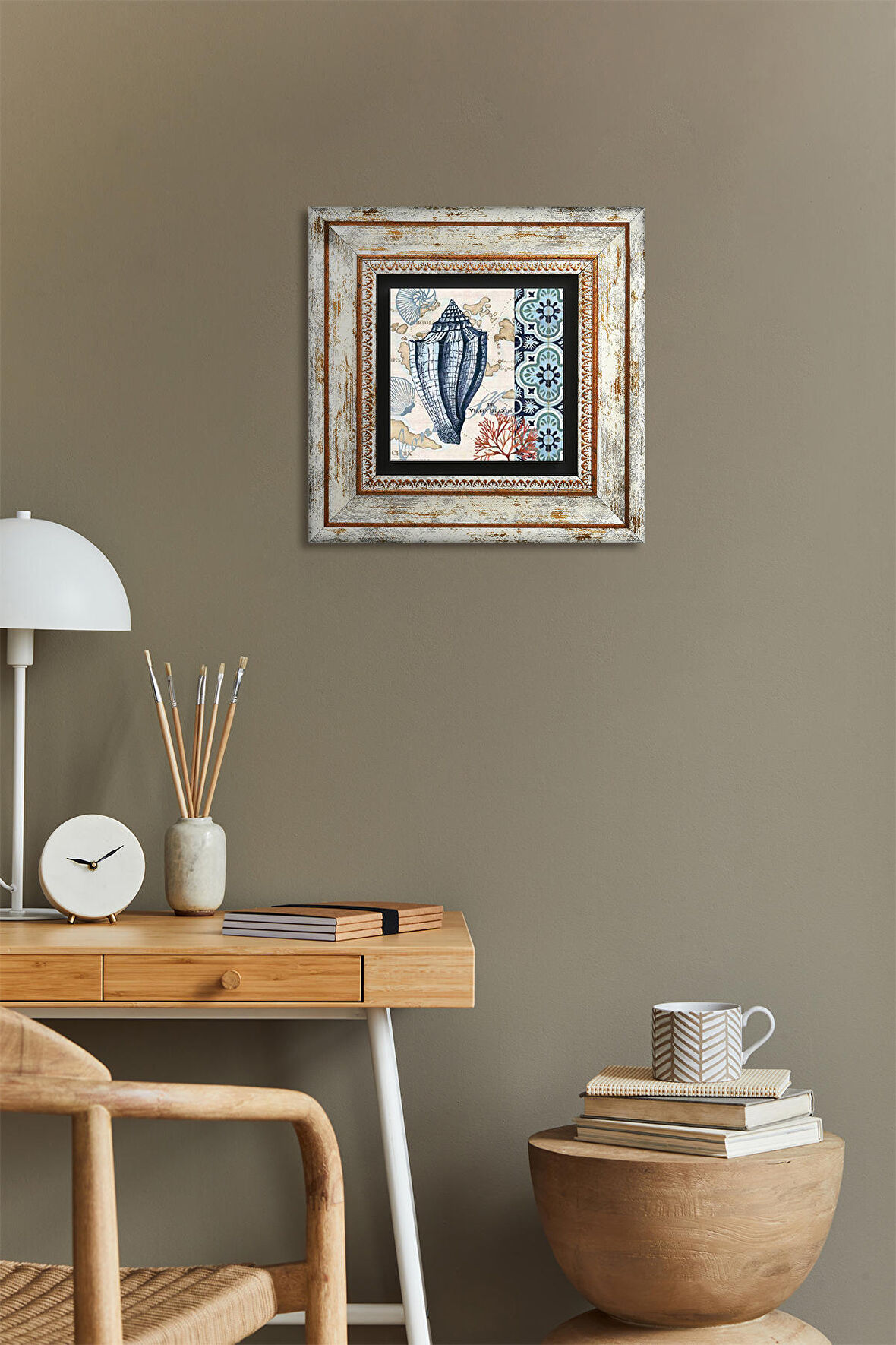 Deniz Kabuğu Taş Duvar Tablosu Çerçeveli Duvar Dekoru Wall Art