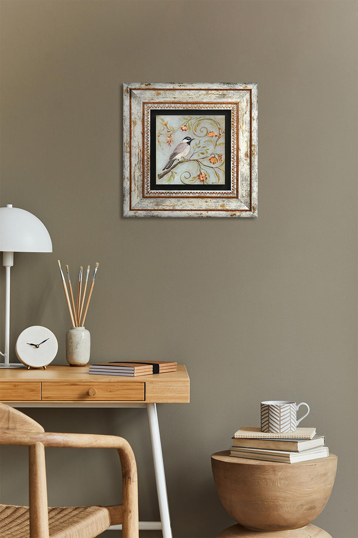 Serçe Kuş Taş Duvar Tablosu Çerçeveli Duvar Dekoru Wall Art