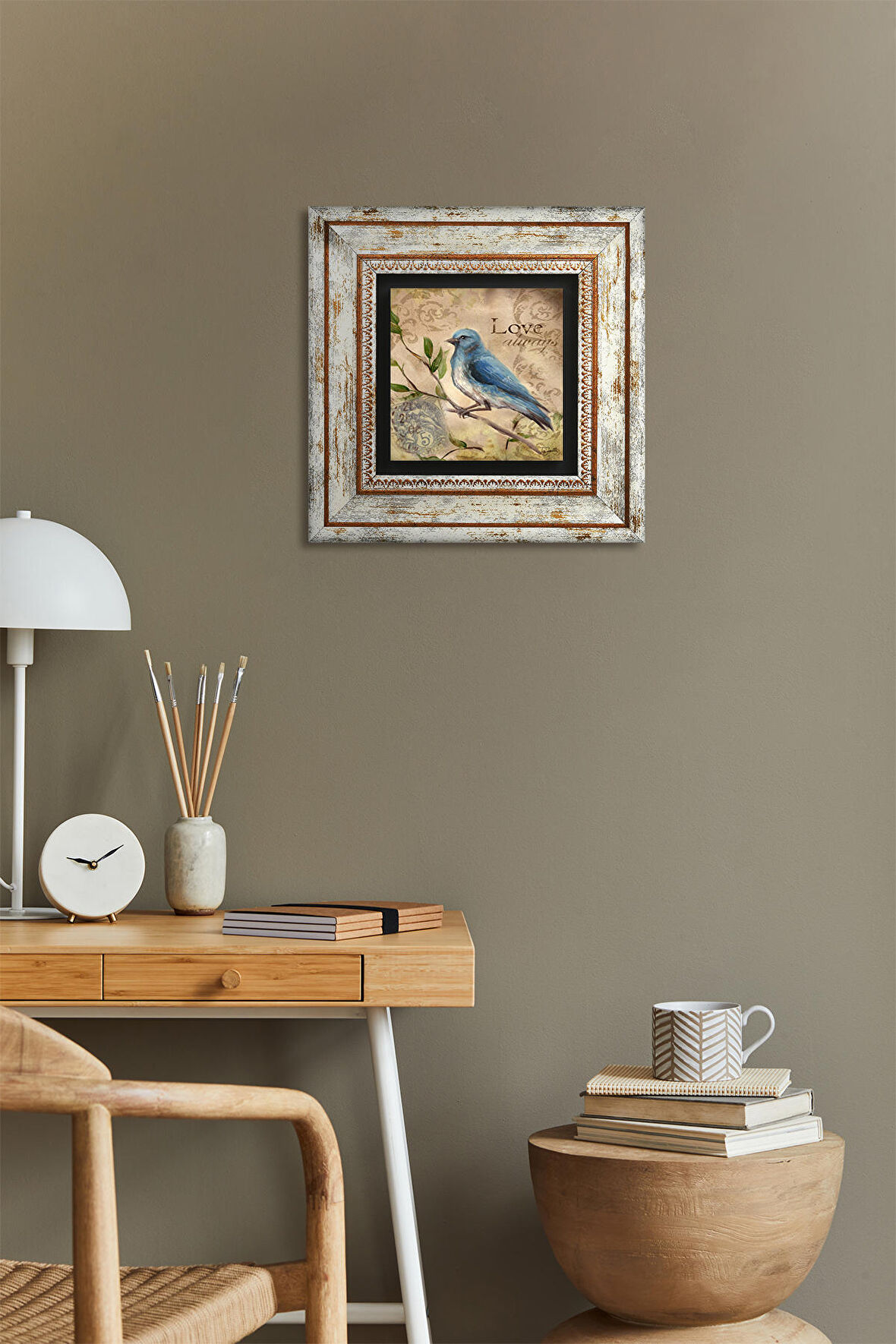 Serçe Kuş Taş Duvar Tablosu Çerçeveli Duvar Dekoru Wall Art