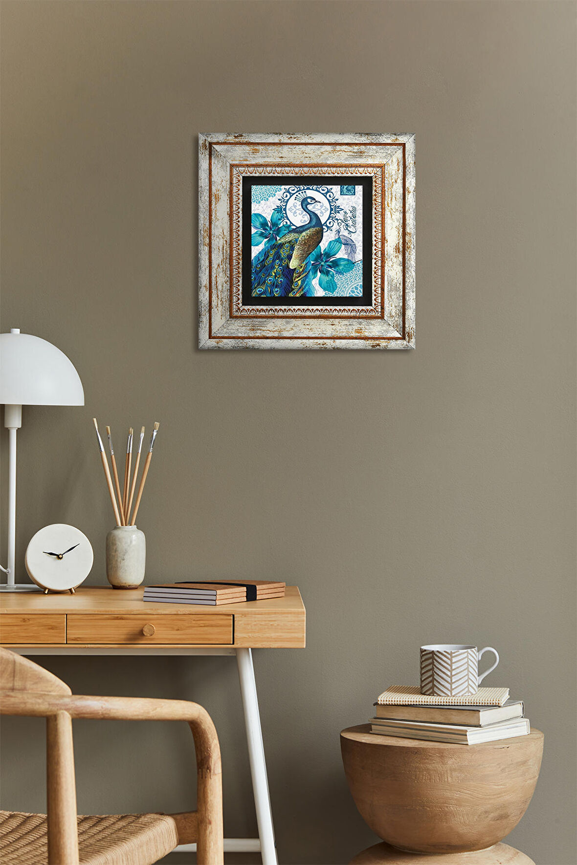 Tavus Kuşu Taş Duvar Tablosu Çerçeveli Duvar Dekoru Wall Art