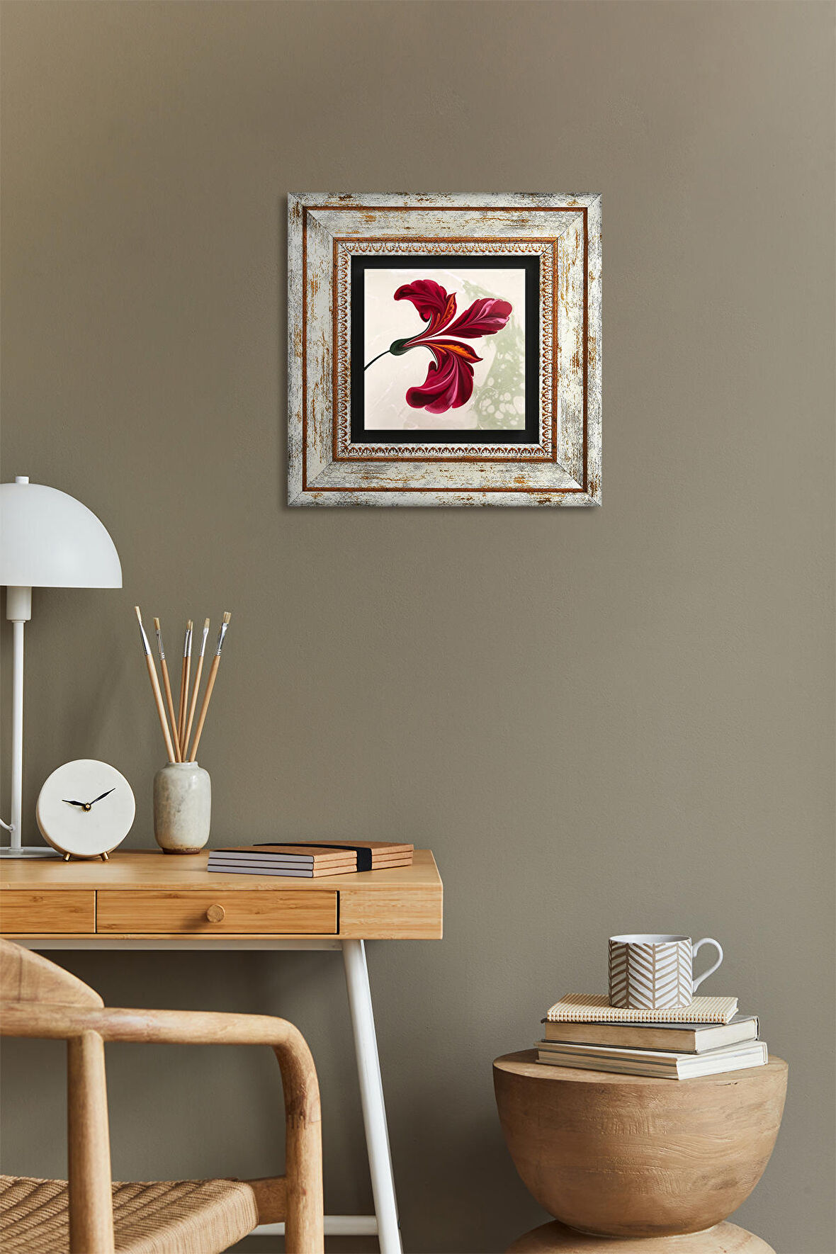 Ebru Sanatı Lale Taş Duvar Tablosu Çerçeveli Duvar Dekoru Wall Art