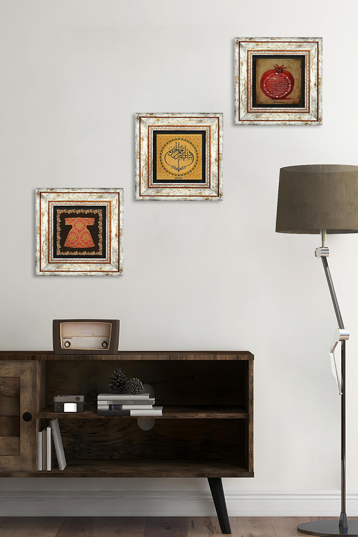 Bismillah, Hırka-i Şerif, Bereket Duası Taş Duvar Tablosu Çerçeveli Duvar Dekoru 3 Parça Tablo Seti Wall Art