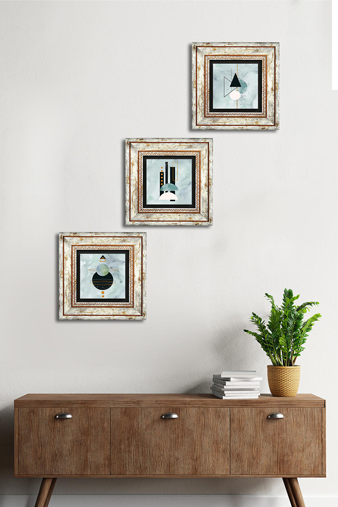 Minimalist Soyut Taş Duvar Tablosu Çerçeveli Duvar Dekoru 3 Parça Tablo Seti Wall Art