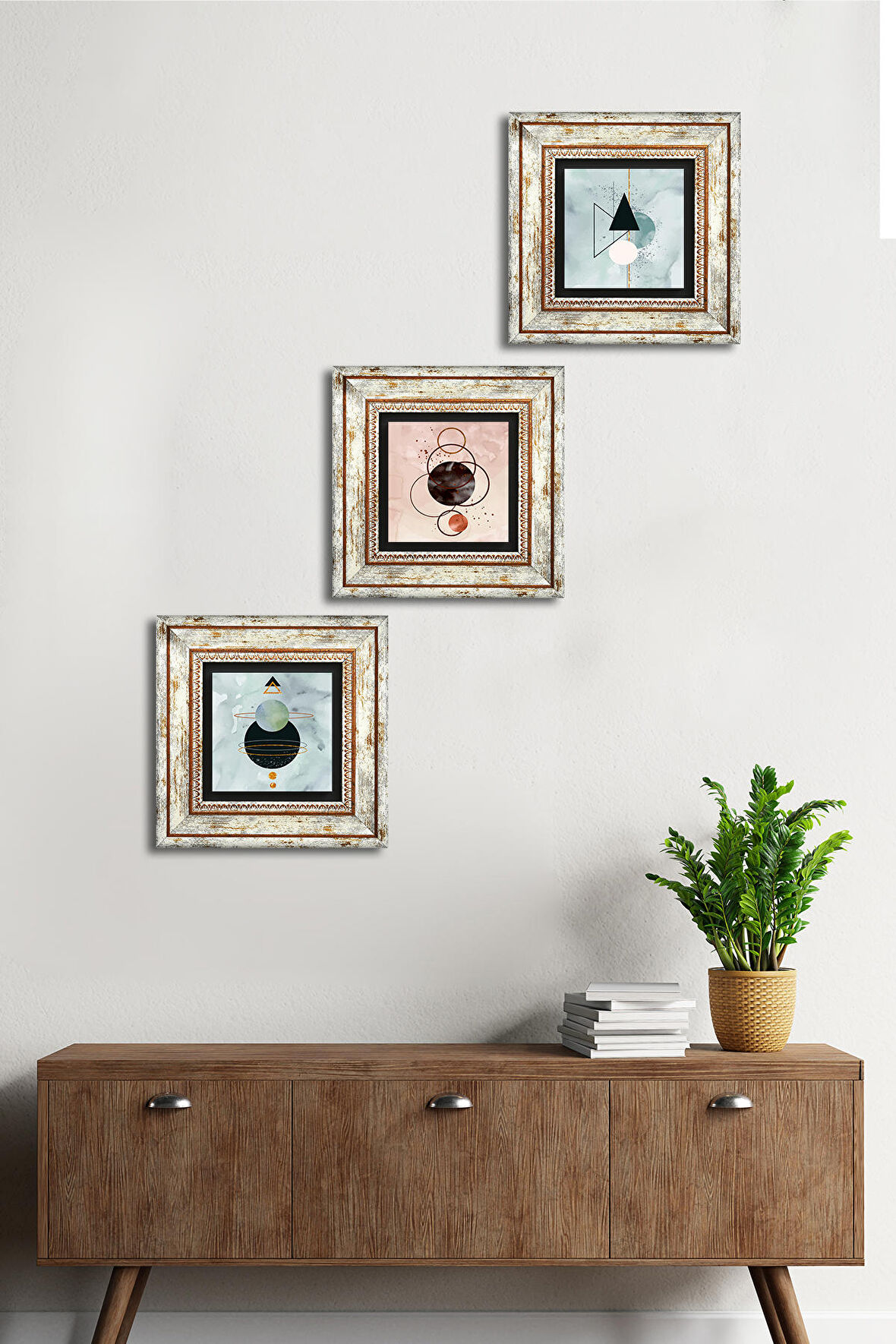 Minimalist Soyut Taş Duvar Tablosu Çerçeveli Duvar Dekoru 3 Parça Tablo Seti Wall Art