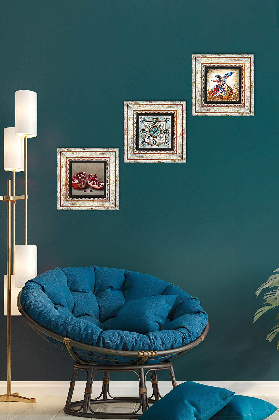 Çini Sanatı, Semazen, Nar Taş Duvar Tablosu Çerçeveli Duvar Dekoru 3 Parça Tablo Seti Wall Art