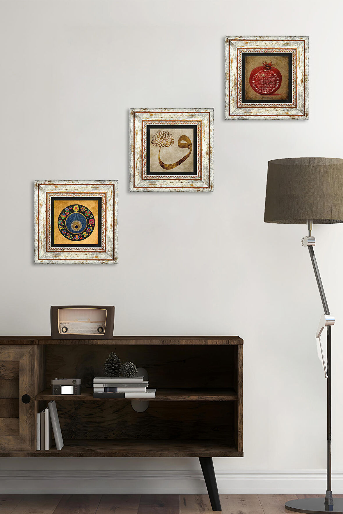 Vav, Nazar Boncuğu, Bereket Duası Taş Duvar Tablosu Çerçeveli Duvar Dekoru 3 Parça Tablo Seti Wall Art