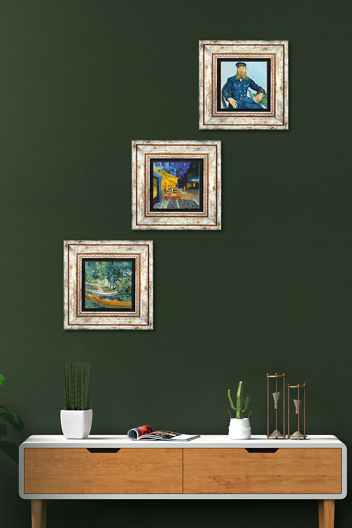Van Gogh Taş Duvar Tablosu Çerçeveli Duvar Dekoru 3 Parça Tablo Seti Wall Art