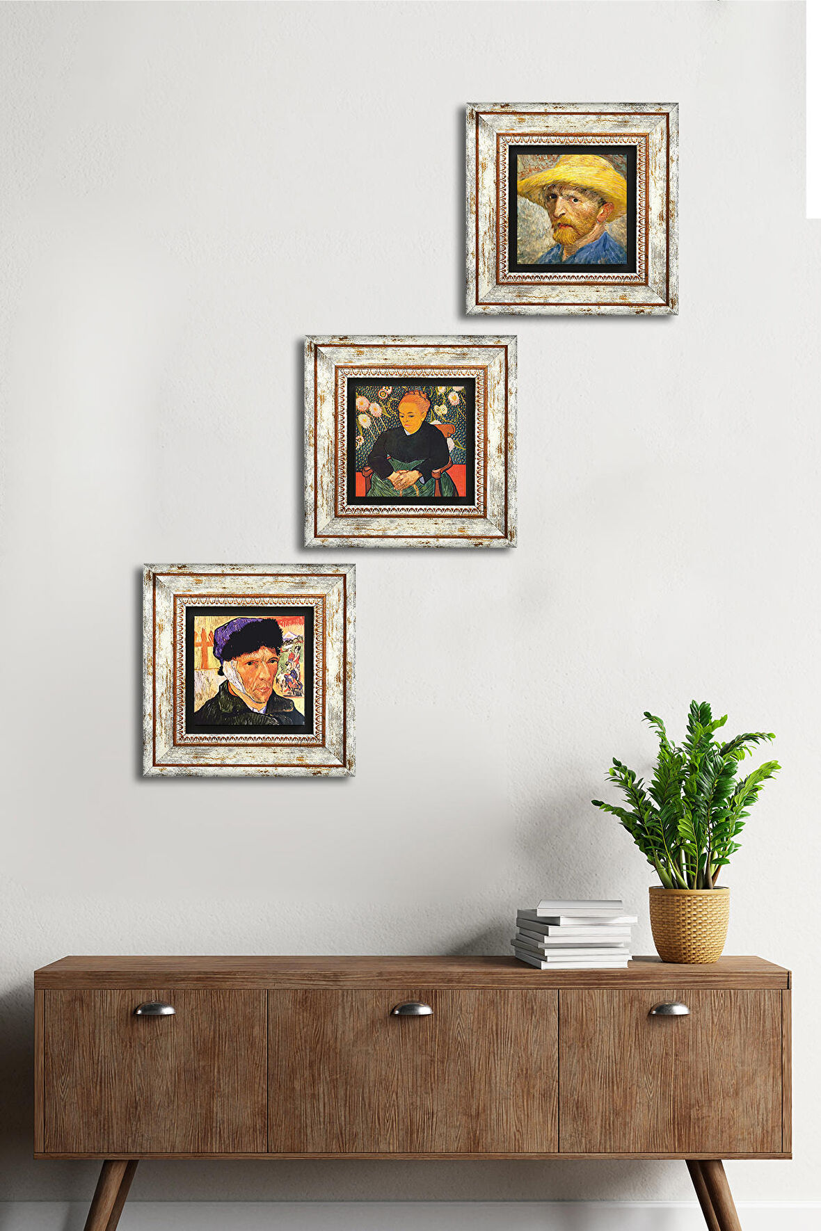 Van Gogh Otoportre, La Berceuse Taş Duvar Tablosu Çerçeveli Duvar Dekoru 3 Parça Tablo Seti Wall Art