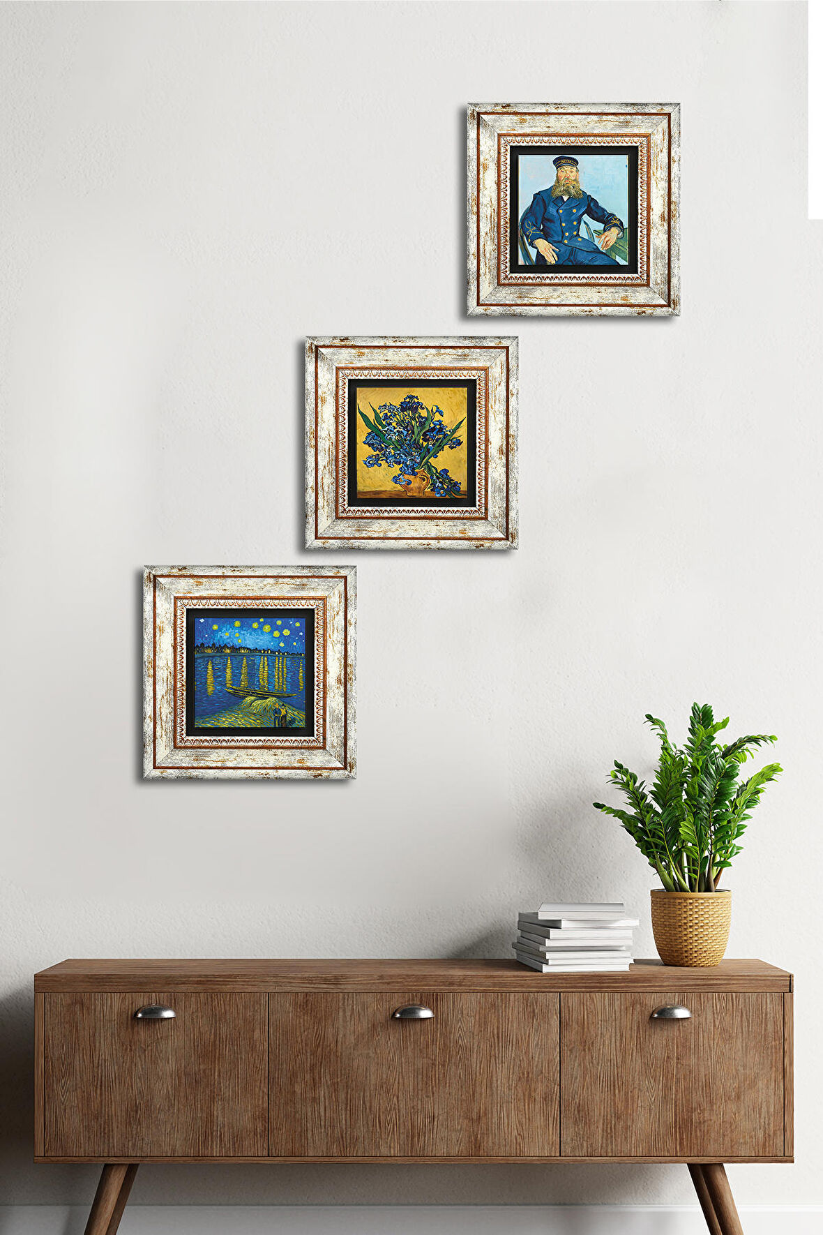Van Gogh Taş Duvar Tablosu Çerçeveli Duvar Dekoru 3 Parça Tablo Seti Wall Art