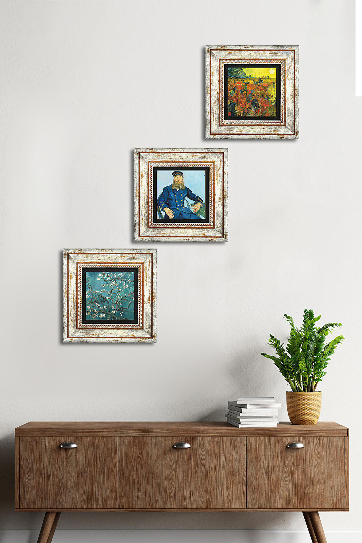 Van Gogh Taş Duvar Tablosu Çerçeveli Duvar Dekoru 3 Parça Tablo Seti Wall Art