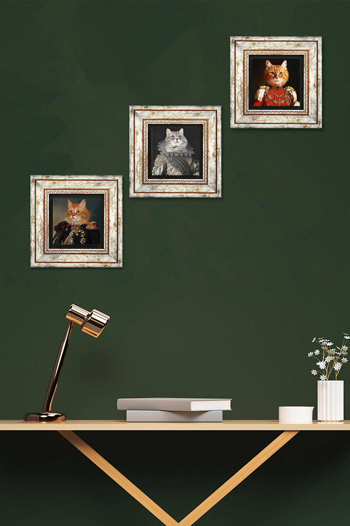 Patili Ekselanslar Taş Duvar Tablosu Çerçeveli Duvar Dekoru 3 Parça Tablo Seti Wall Art