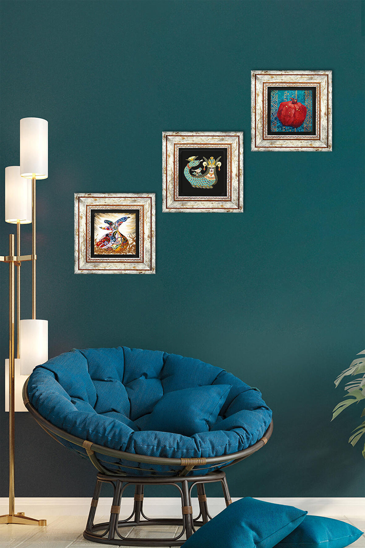 Bereket Duası, Şahmeran, Semazen Taş Duvar Tablosu Çerçeveli Duvar Dekoru 3 Parça Tablo Seti Wall Art