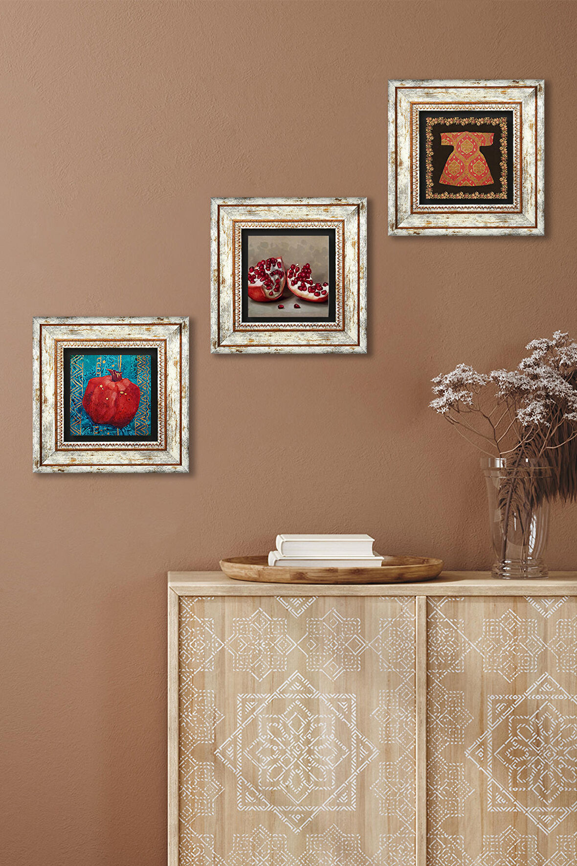 Hırka-i Şerif, Nar Taş Duvar Tablosu Çerçeveli Duvar Dekoru 3 Parça Tablo Seti Wall Art