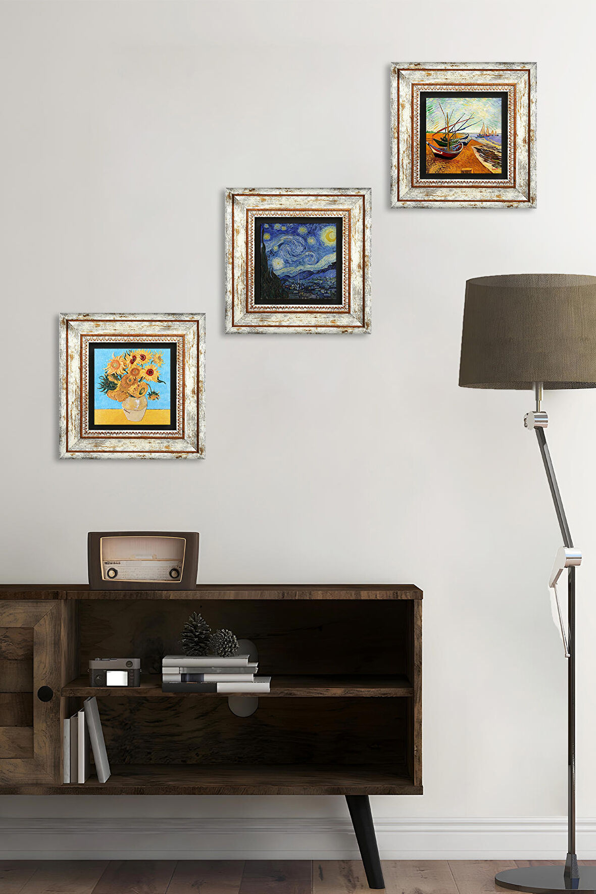 Van Gogh Taş Duvar Tablosu Çerçeveli Duvar Dekoru 3 Parça Tablo Seti Wall Art