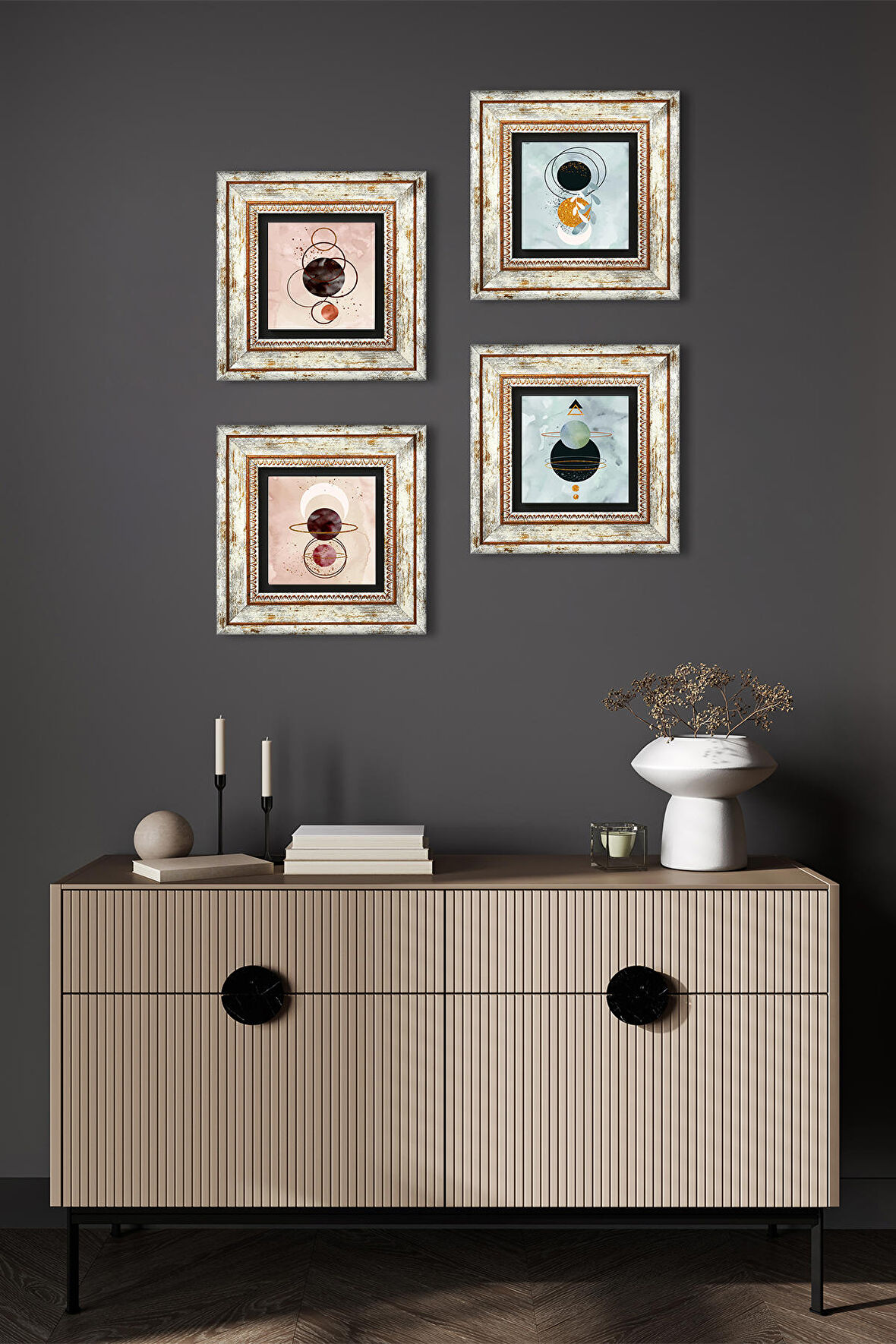 Minimalist Soyut Taş Duvar Tablosu Çerçeveli Duvar Dekoru 4 Parça Tablo Seti Wall Art