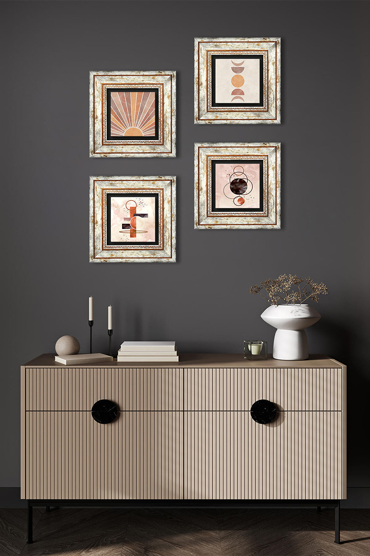 Minimalist Soyut Taş Duvar Tablosu Çerçeveli Duvar Dekoru 4 Parça Tablo Seti Wall Art