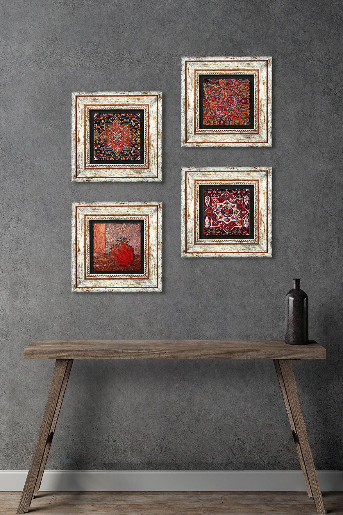 Nar, Desen Taş Duvar Tablosu Çerçeveli Duvar Dekoru 4 Parça Tablo Seti Wall Art