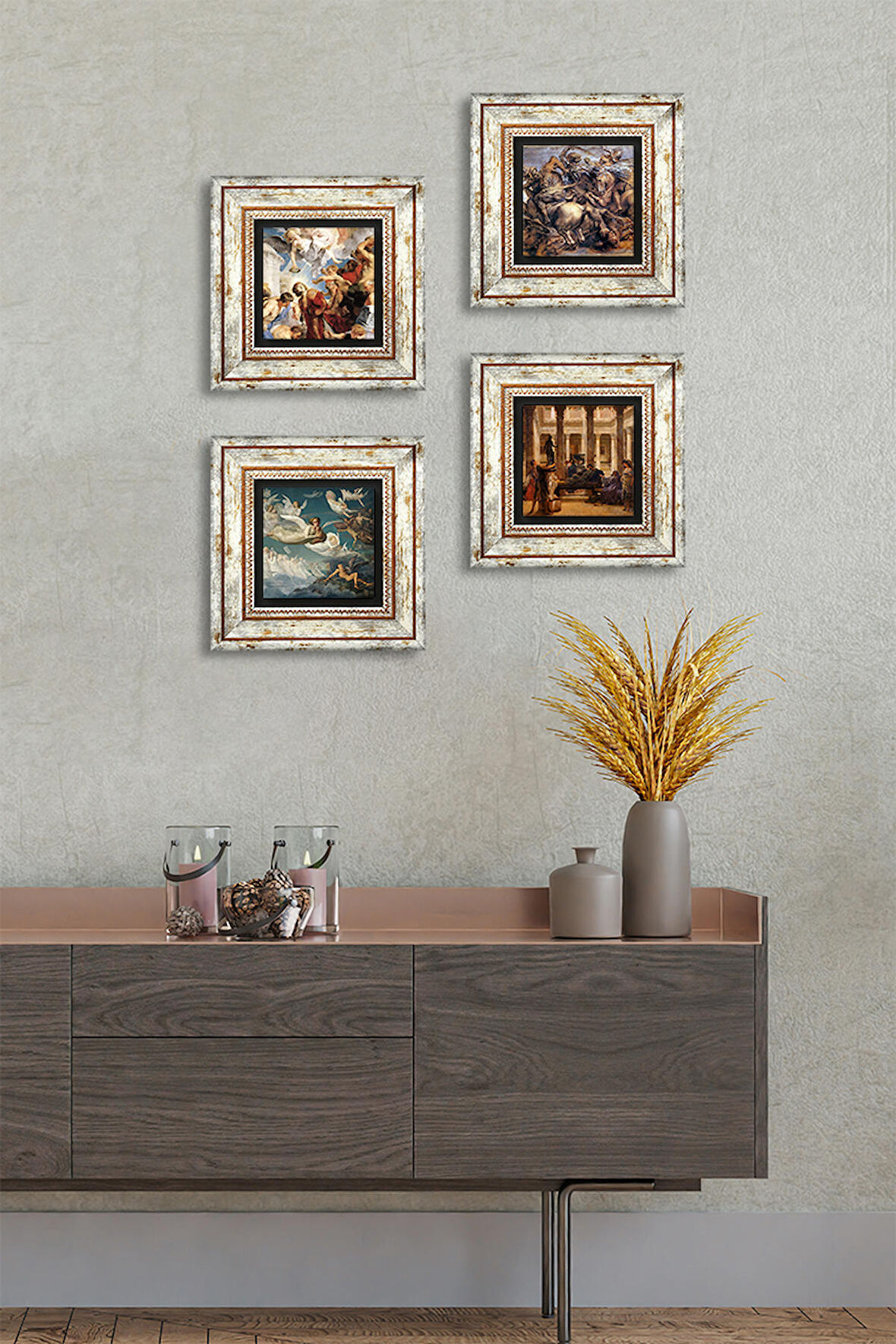 Antik Roma Serisi Taş Duvar Tablosu Çerçeveli Duvar Dekoru 4 Parça Tablo Seti Wall Art