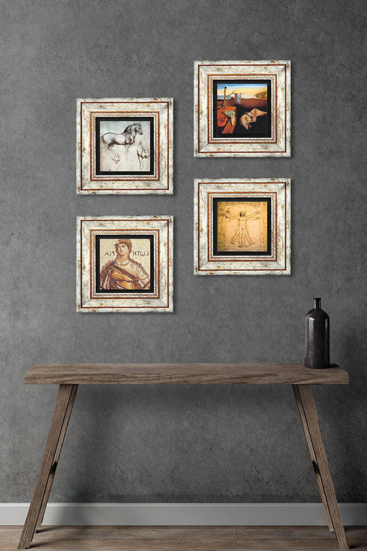 Salvador Dalí, Soteria Mozaiği, Leonardo da Vinci Taş Duvar Tablosu Çerçeveli Duvar Dekoru 4 Parça Tablo Seti Wall Art