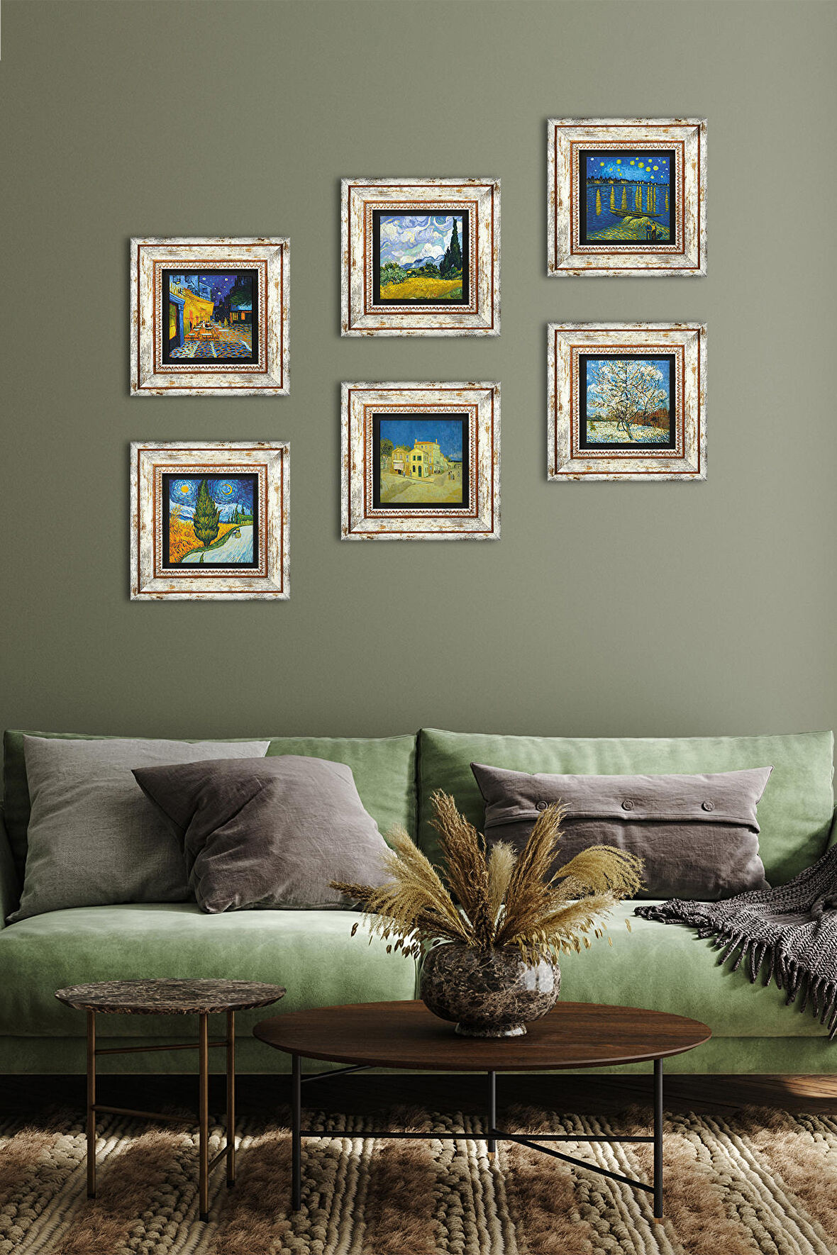 Van Gogh Taş Duvar Tablosu Çerçeveli Duvar Dekoru 6 Parça Tablo Seti Wall Art