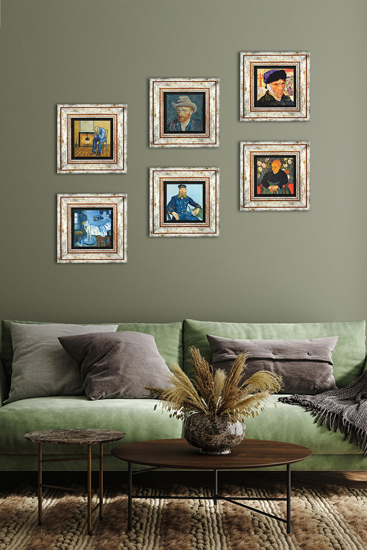 Picasso, Van Gogh Taş Duvar Tablosu Çerçeveli Duvar Dekoru 6 Parça Tablo Seti Wall Art