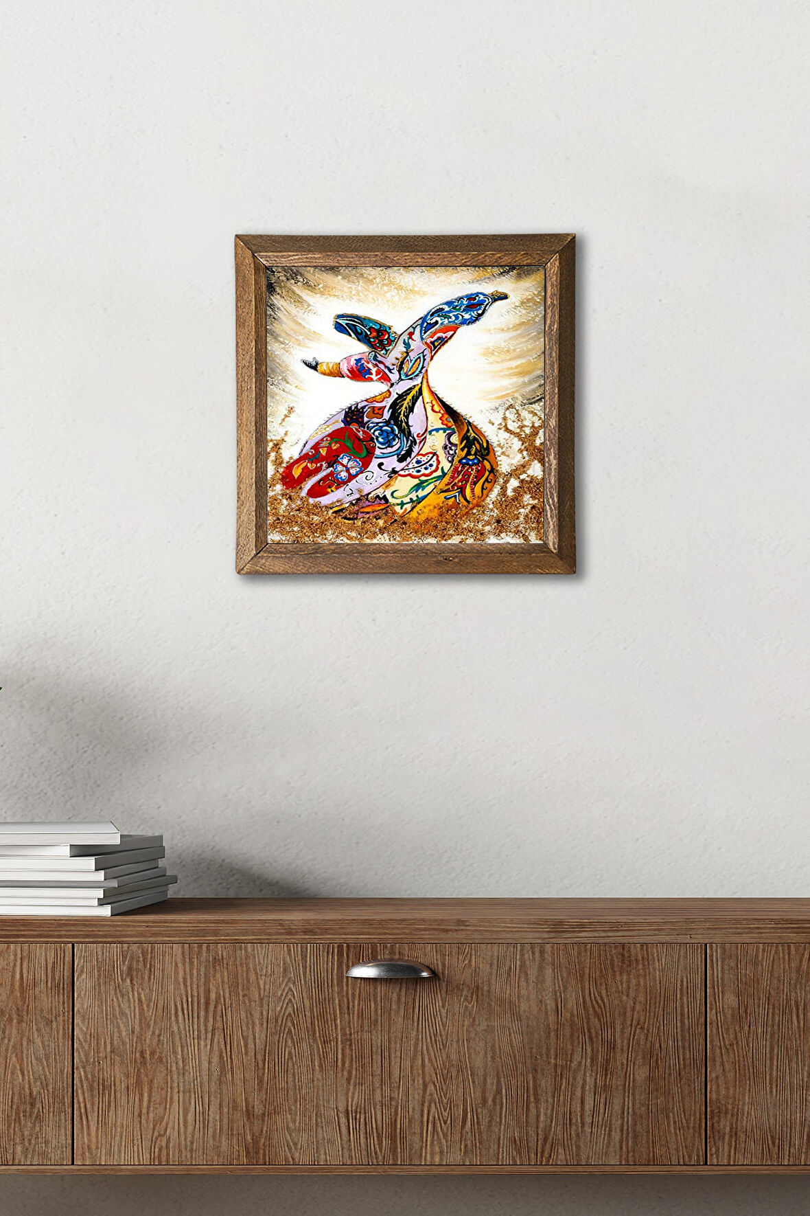 Semazen Taş Duvar Tablosu Ahşap Çerçeveli Duvar Dekoru Wall Art 25x25cm