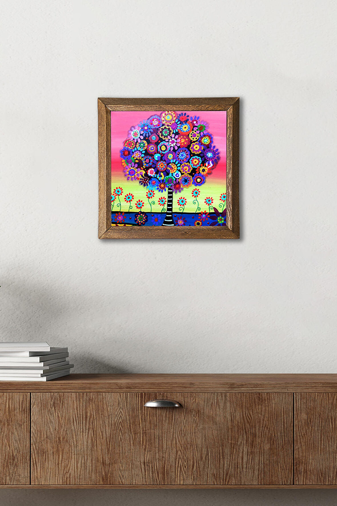 Karla Gerard Hayat Ağacı Taş Duvar Tablosu Ahşap Çerçeveli Duvar Dekoru Wall Art 25x25cm