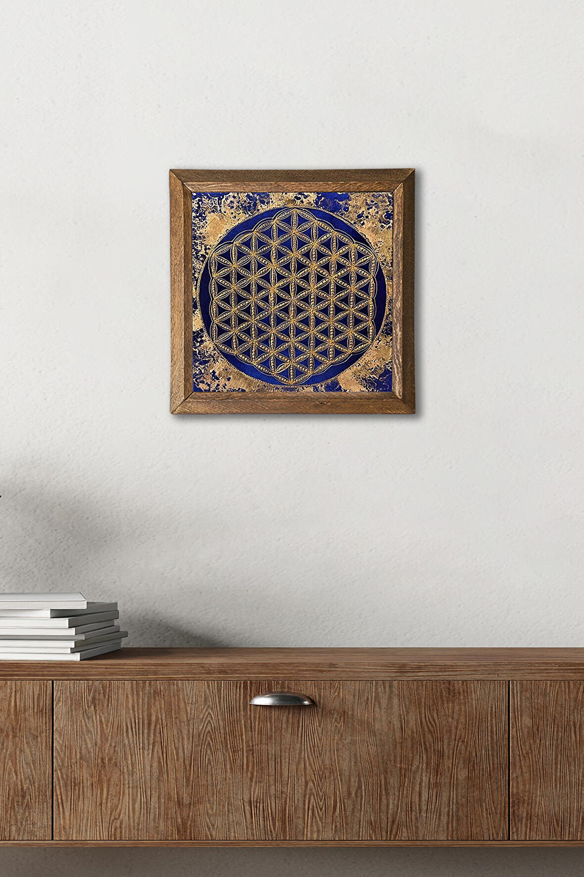 Yaşam Çiçeği Taş Duvar Tablosu Ahşap Çerçeveli Duvar Dekoru Wall Art 25x25cm