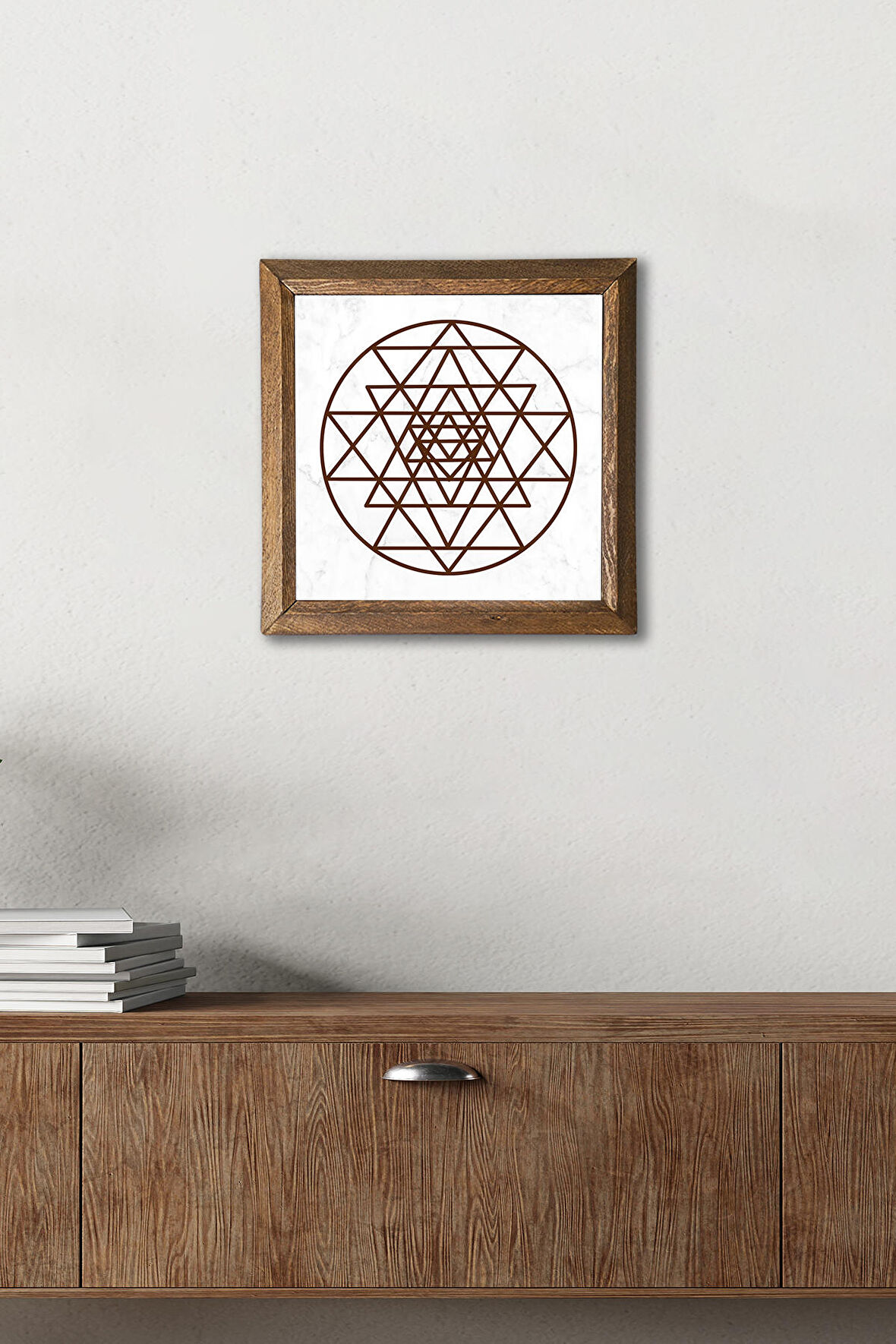 Sri Yantra Taş Duvar Tablosu Ahşap Çerçeveli Duvar Dekoru Wall Art 25x25cm