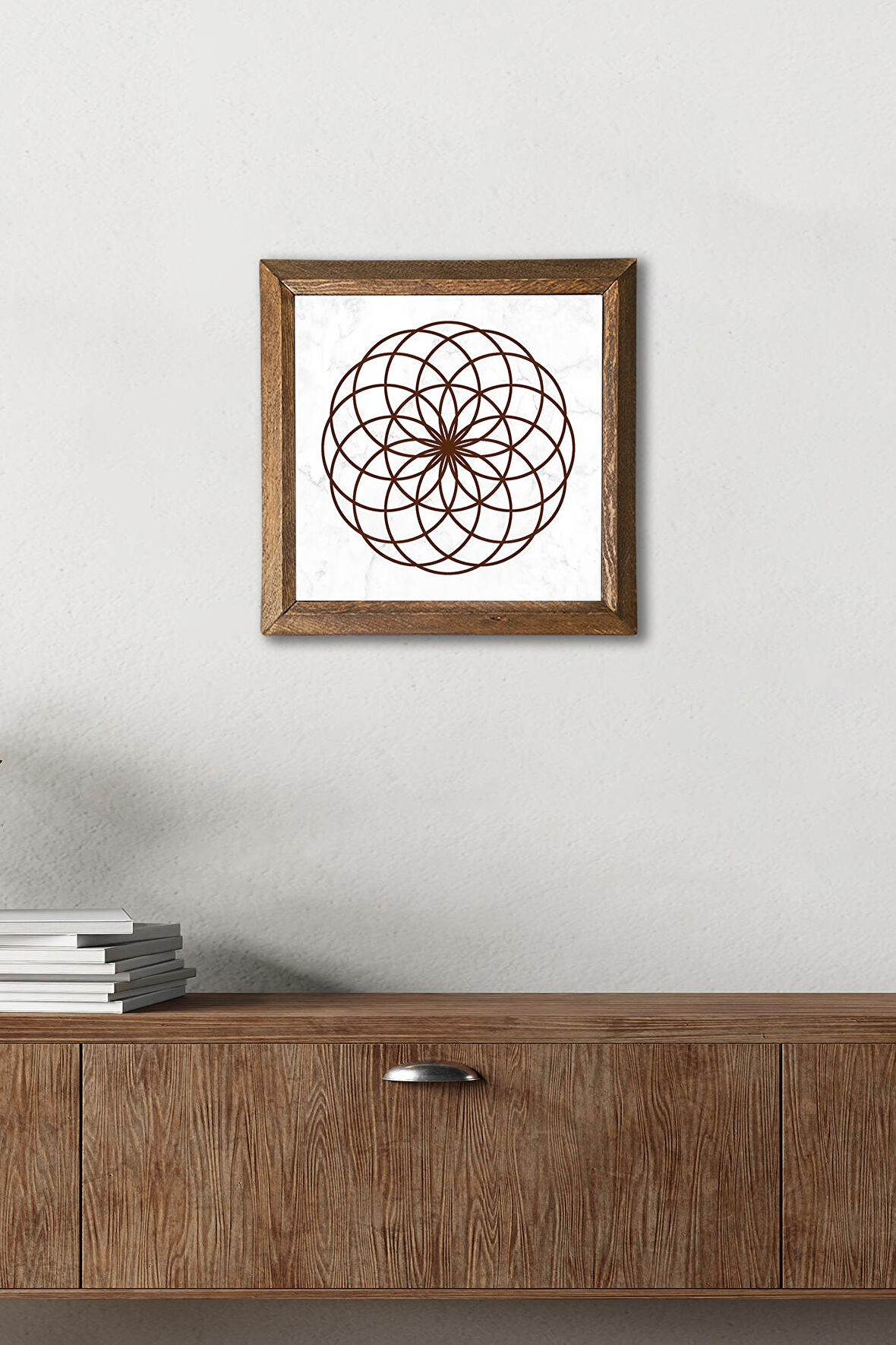 Yaşam Çiçeği Taş Duvar Tablosu Ahşap Çerçeveli Duvar Dekoru Wall Art 25x25cm