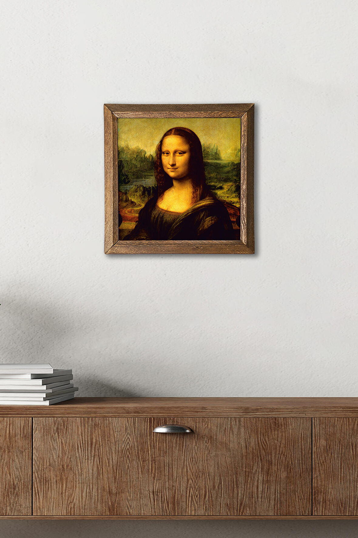 Leonardo da Vinci Mona Lisa Taş Duvar Tablosu Ahşap Çerçeveli Duvar Dekoru Wall Art 25x25cm