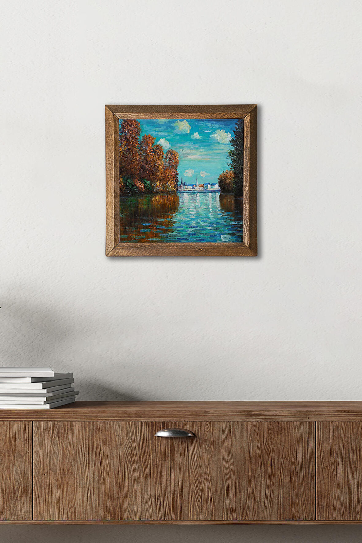 Claude Monet Sonbahar Taş Duvar Tablosu Ahşap Çerçeveli Duvar Dekoru Wall Art 25x25cm