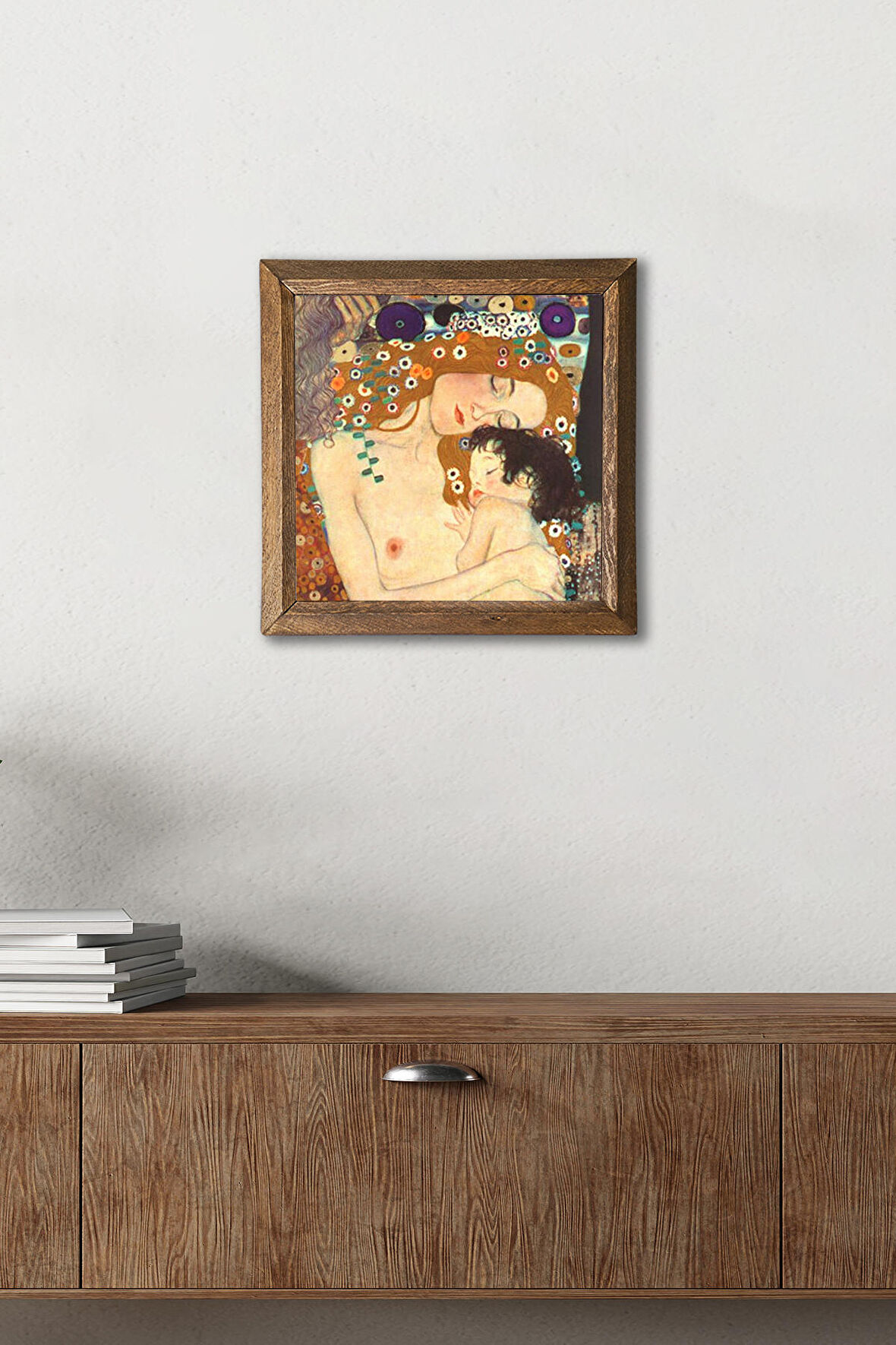 Gustav Klimt Anne Çocuk Taş Duvar Tablosu Ahşap Çerçeveli Duvar Dekoru Wall Art 25x25cm