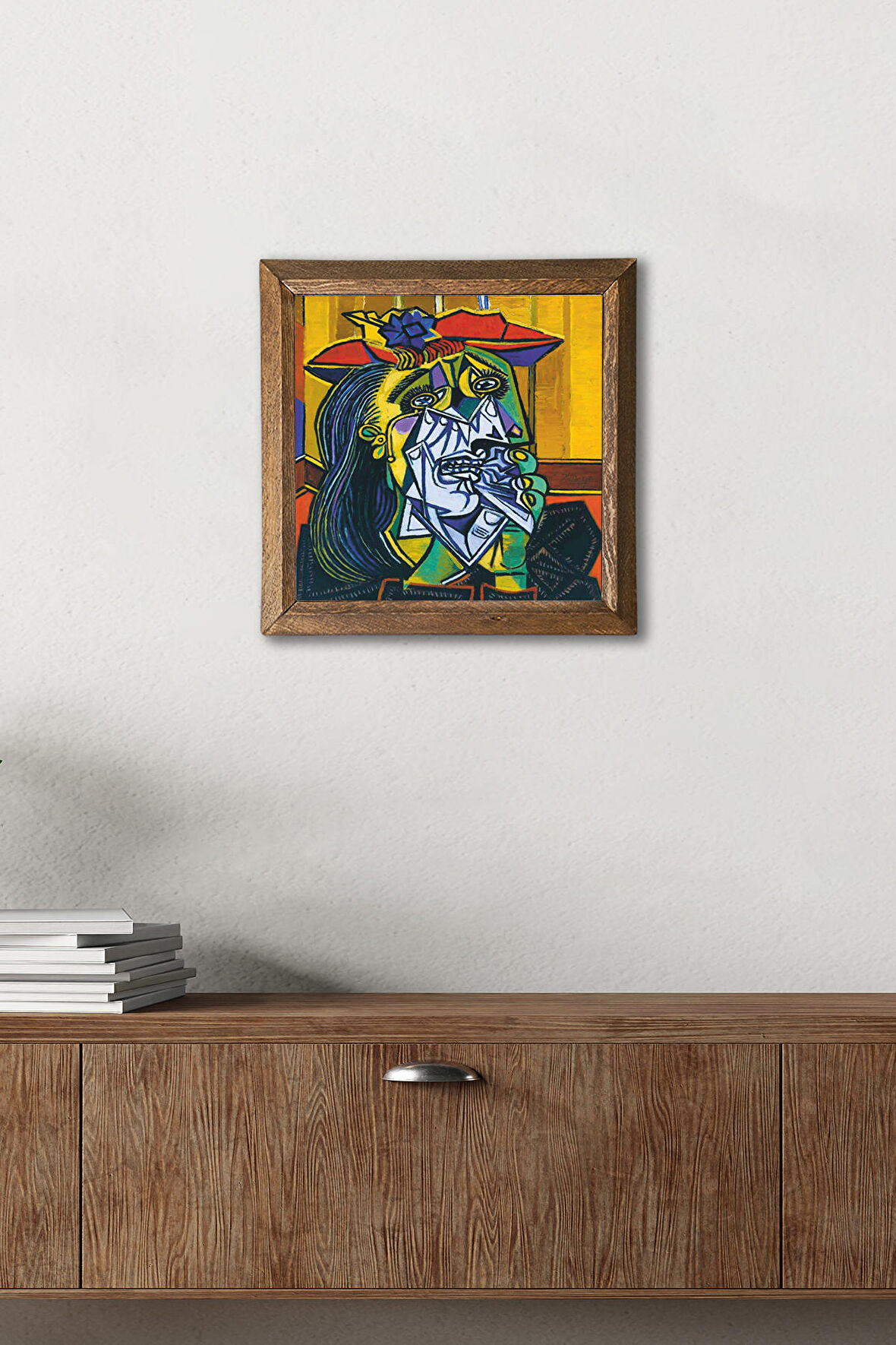 Pablo Picasso Ağlayan Kadın Taş Duvar Tablosu Ahşap Çerçeveli Duvar Dekoru Wall Art 25x25cm