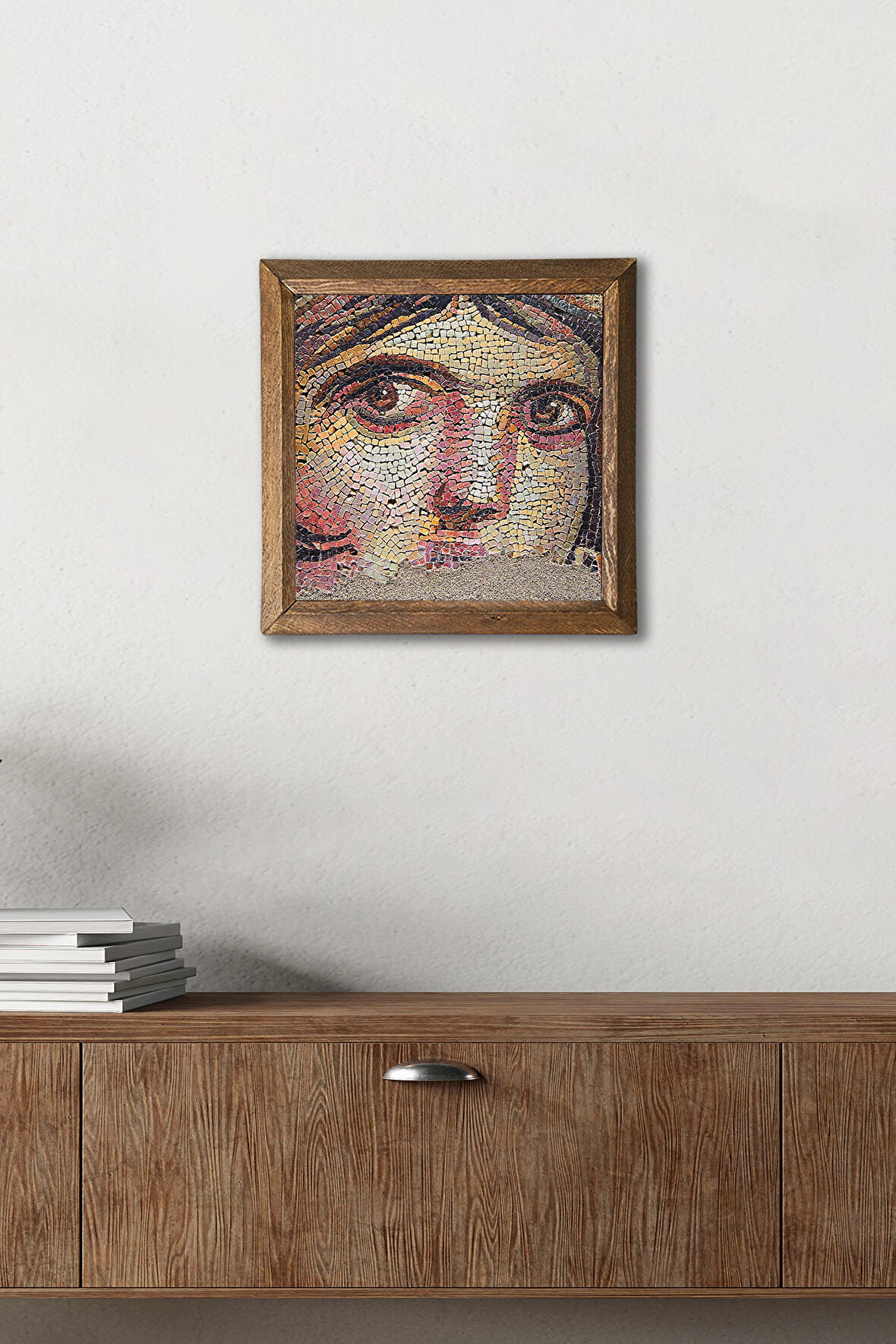 Çingene Kızı Mozaiği Taş Duvar Tablosu Ahşap Çerçeveli Duvar Dekoru Wall Art 25x25cm