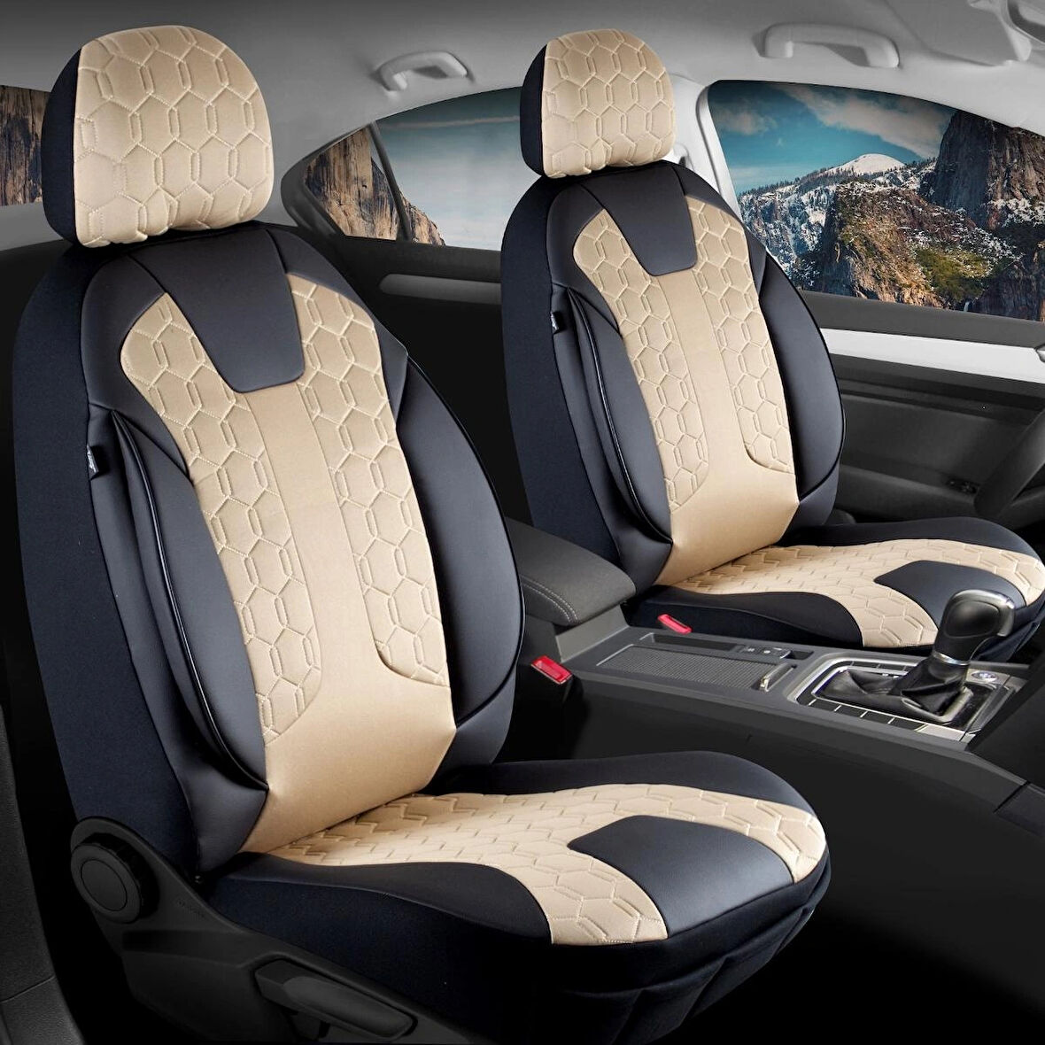 Volvo 460 Lüx Deri Detaylı Oto Koltuk Kılıfı Ön Arka Takım Cyrus BEJ SİYAH