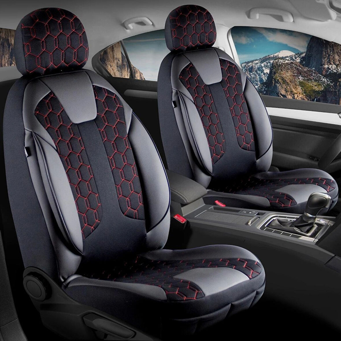 Ford Focus 3 Lüx Deri Detaylı Oto Koltuk Kılıfı Ön Arka Takım Cyrus SİYAH KIRMIZI