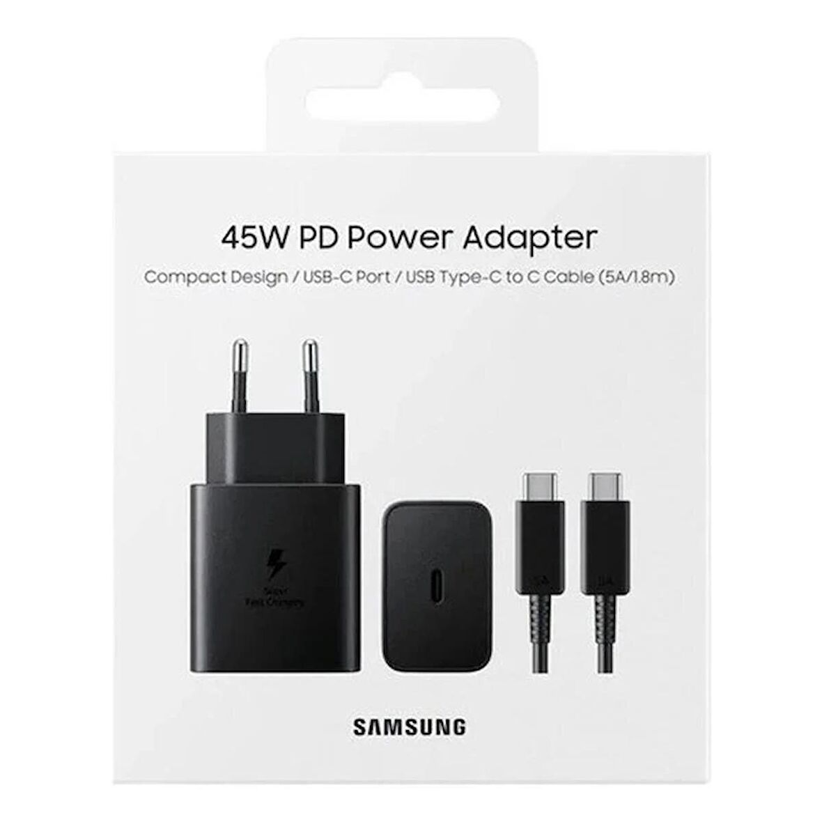 Samsung 45W Pd Şarj Cihazı Takımı EP-T4510X Type-C Süper Hızlı Şarj Cihazı Siyah