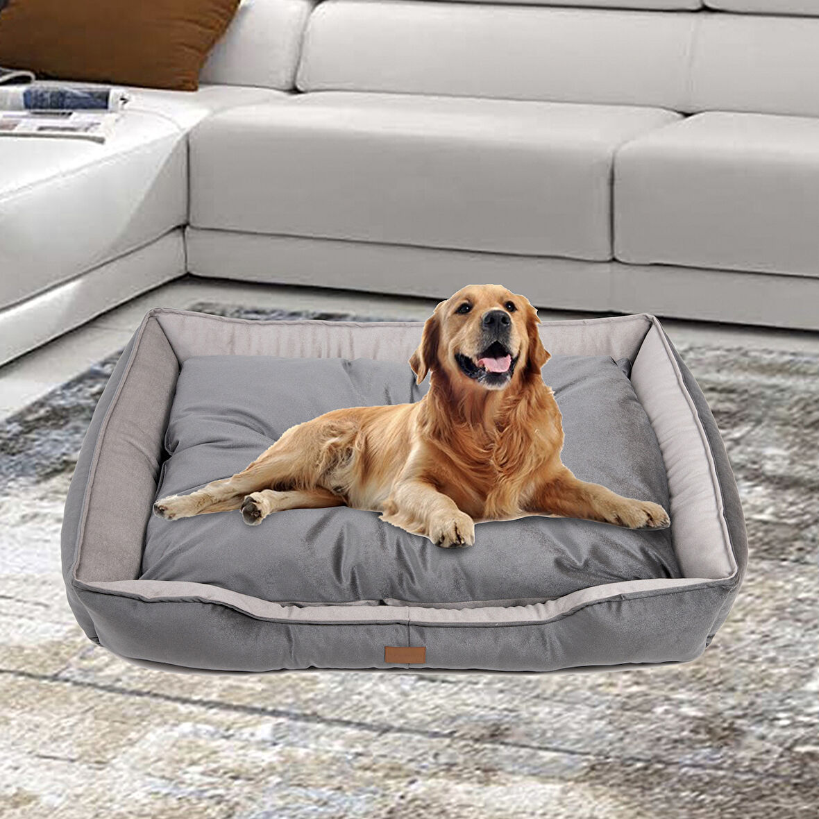 Büyük Boy Kedi Köpek Yatağı 105x80cm - Minderli - Gri