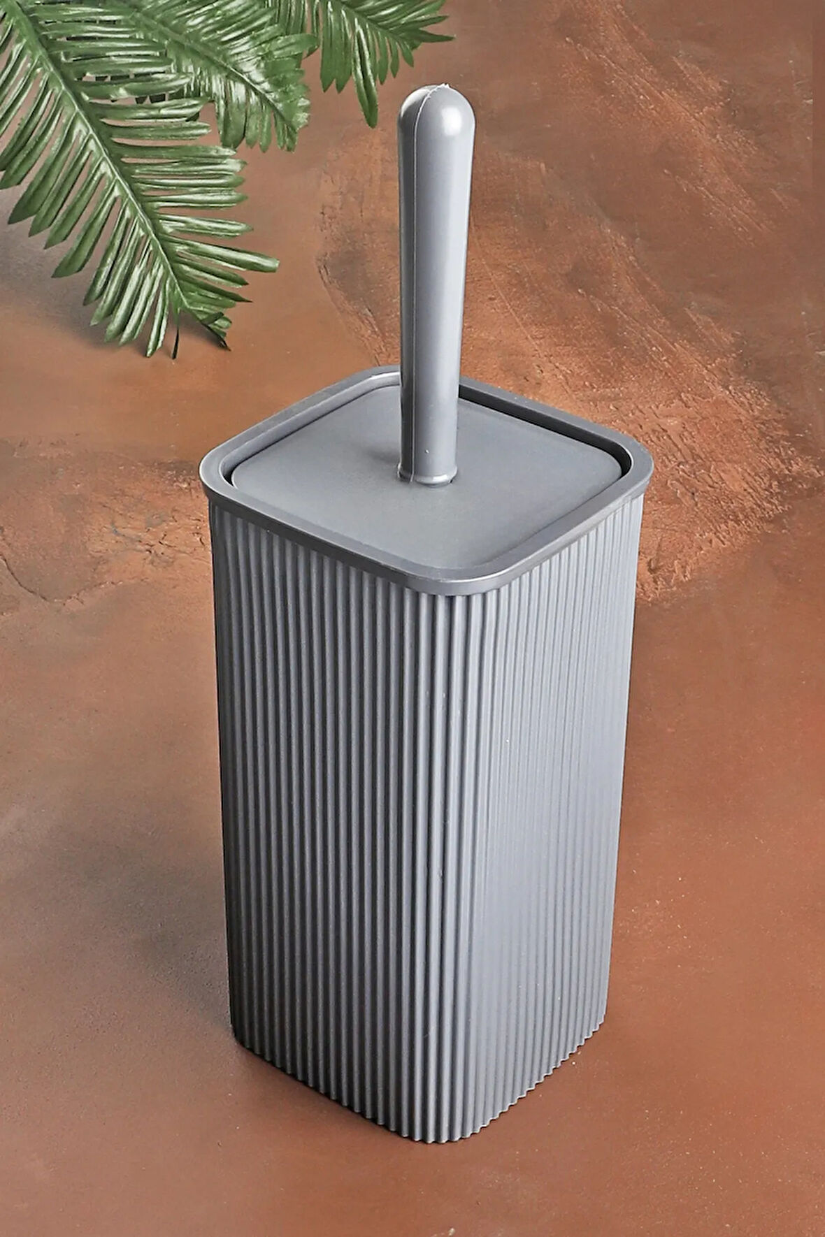 Plastik Çizgi Desenli Klozet Fırçası Wc Fırça Tuvalet Fırçası Antrasit