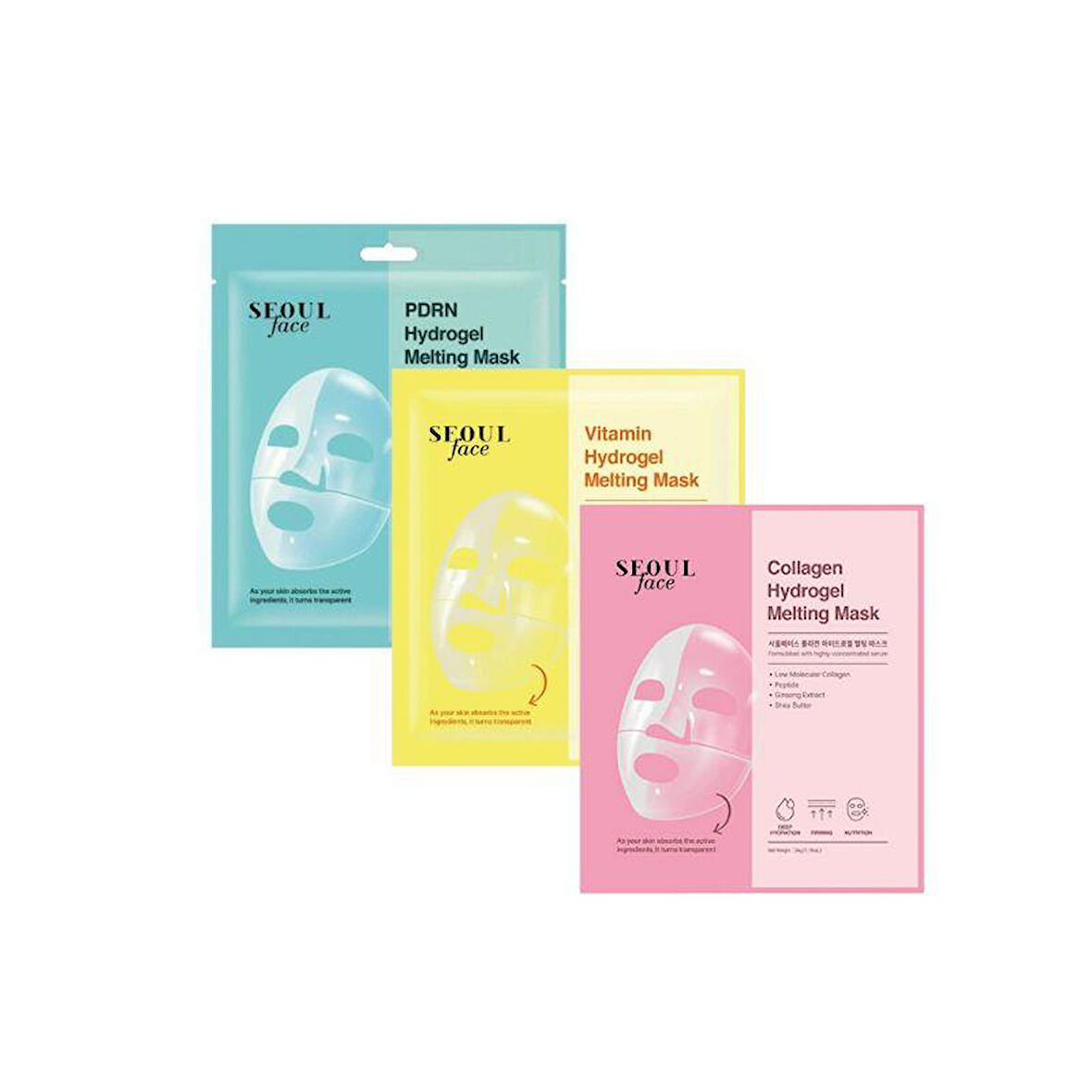 Dermal PDRN Vitamin ve Kolajen Eriyen Şeffaflaşan Nemlendirici Melting Yüz Maskesi Seti 34 gr.