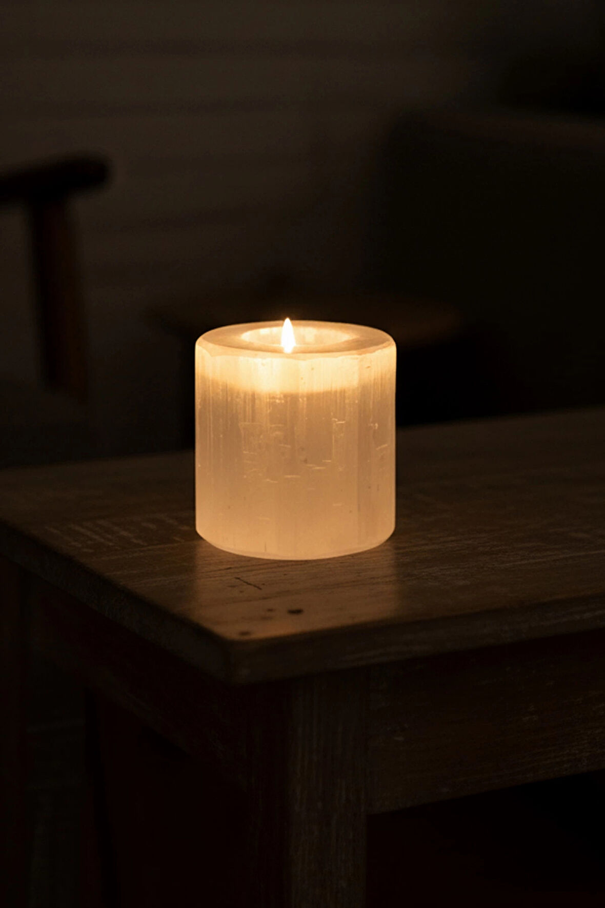 Beyaz Selenit Mumluk 8 Cm Tealight Mumluk