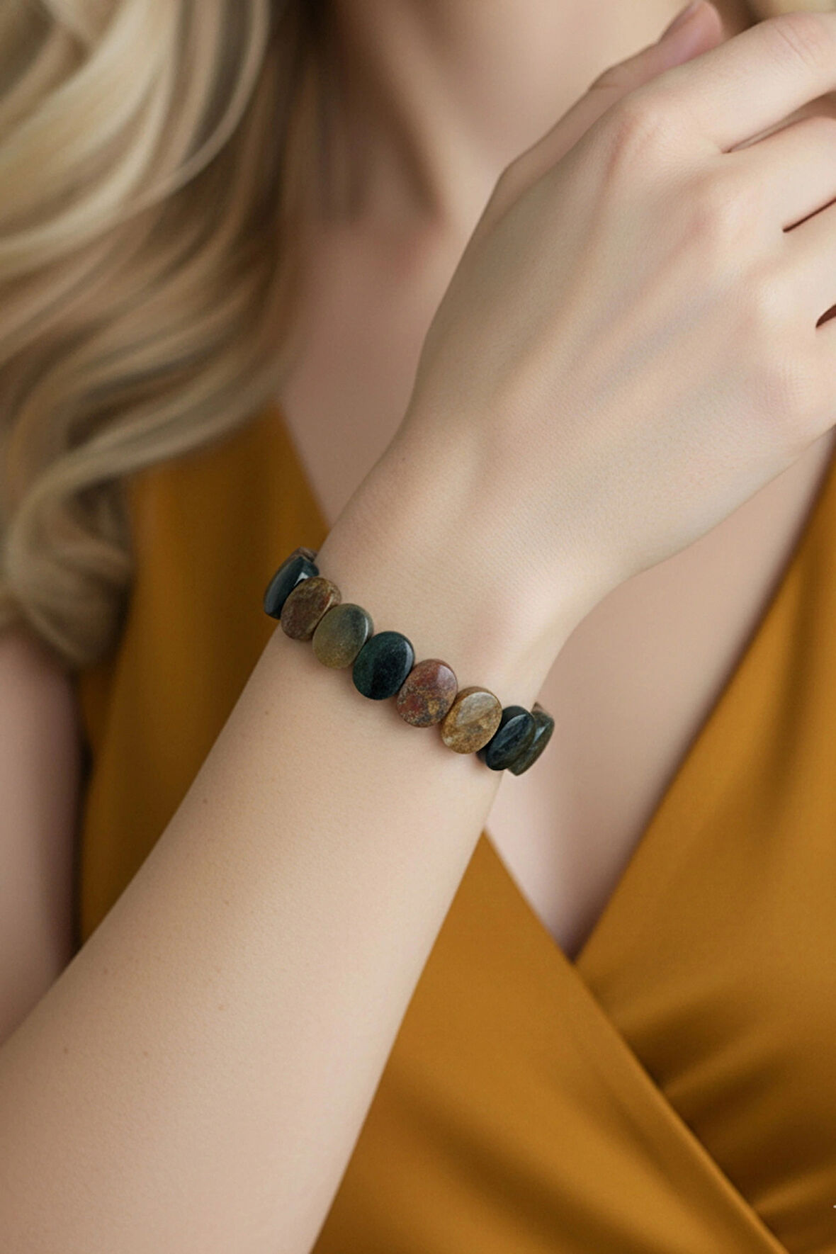 Faset Kesimli Ocean Jasper Bileklik Elastik Yapılı 529-1