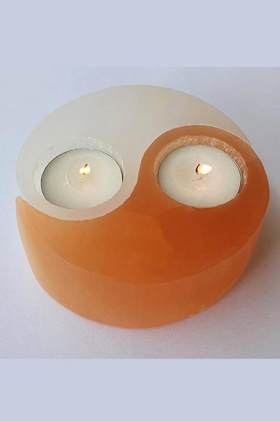 Yin Yang İkili Selenit Mumluk