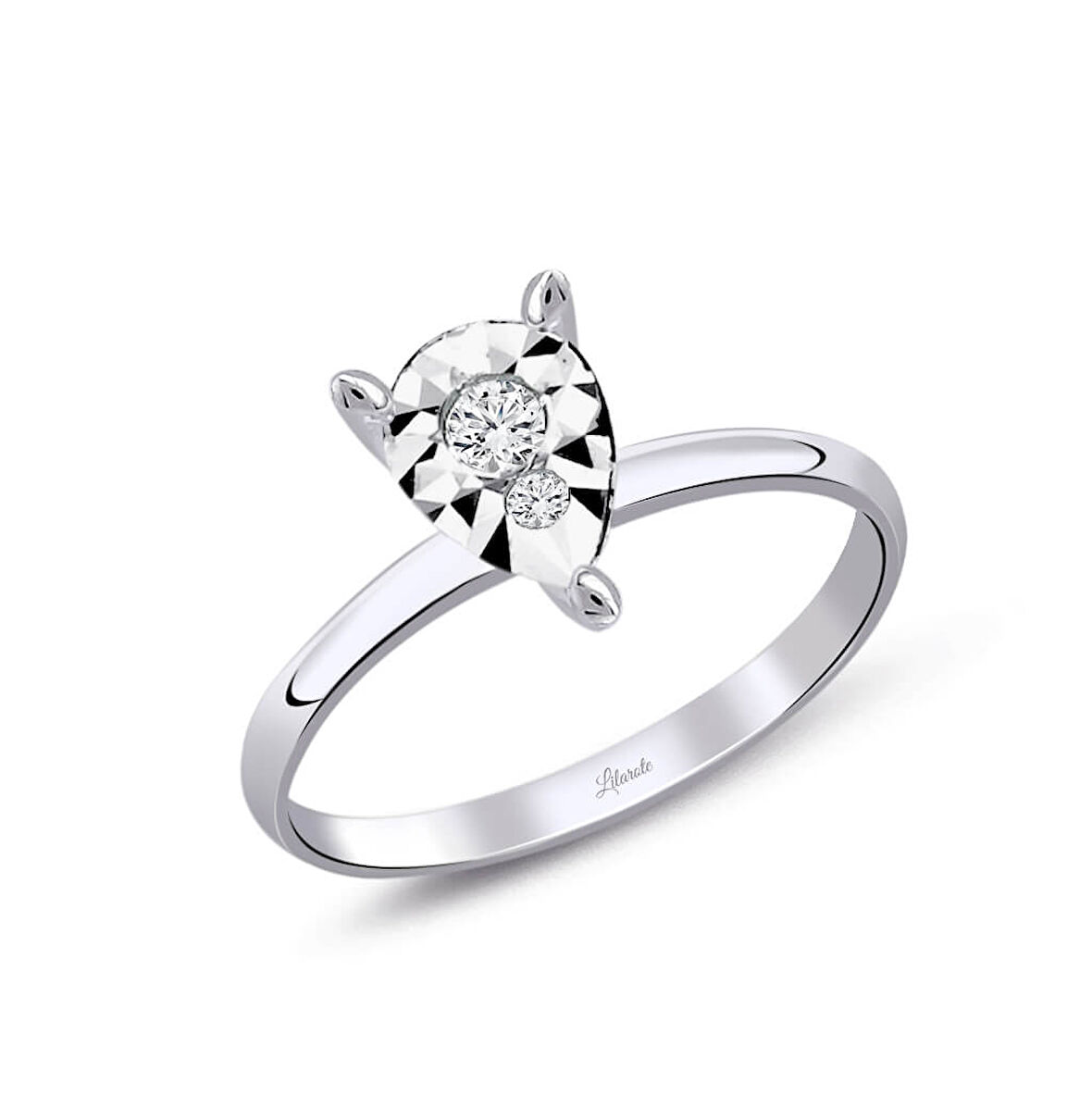 İki Taşlı Lazerli Damla Pırlanta Yüzük