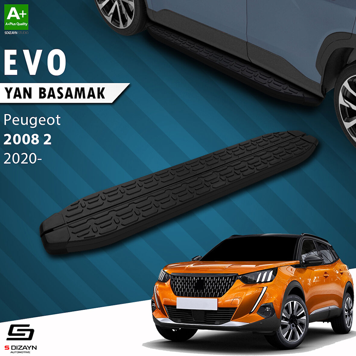 S-Dizayn Peugeot 2008 2 Evo Siyah Yan Basamak 183 Cm 2020 Üzeri A+ Kalite