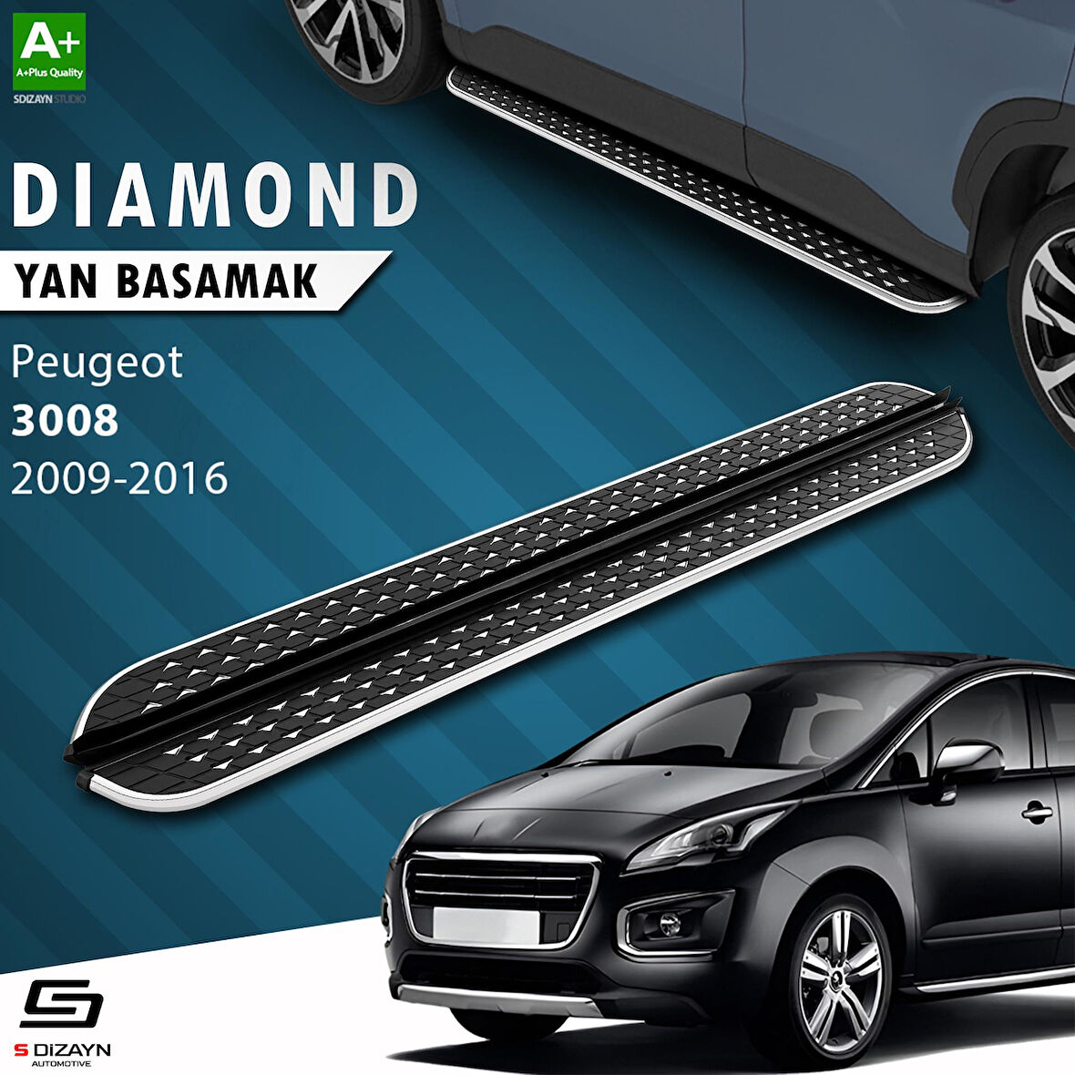 S-Dizayn Peugeot 3008 Diamond Krom Yan Basamak 183 Cm 2009-2016 A+ Kalite